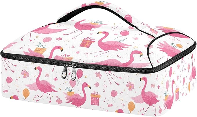 Casserole Carrier Playful Pink BirdInsulated Casserole Carrier for Hot or Cold Food Thermal Lunch Tote for Potluck Parties Picnic Beach Fits 9 x 13 Inches Baking Dish