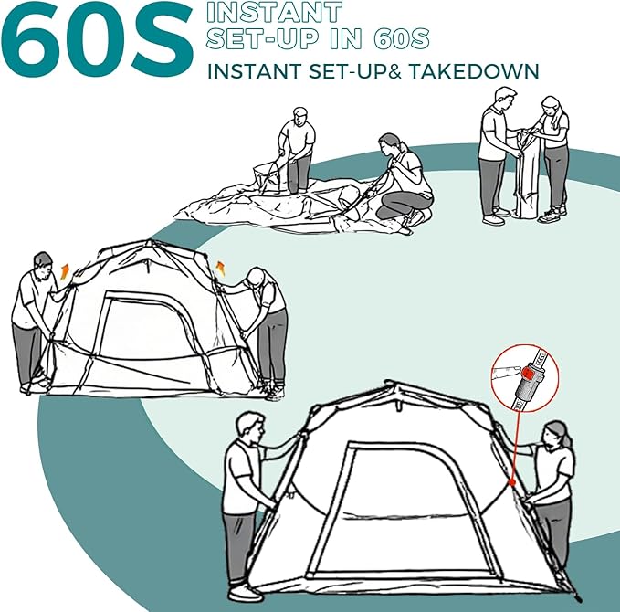 Hewolf Instant Tent for 4-6 Person Camping Waterproof Easy Pop Up Tent Sets Up in 60 Seconds for Family Outdoor Hiking &amp Backpacking with Carry Bag