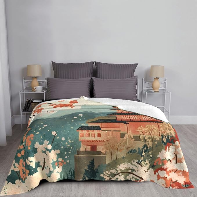 Landscape Illustration Soft Fleece Blanket 60 * 50 inch Soft Sofa Blanket Suitable for Sofa Camping Travel Night Cover Blanket