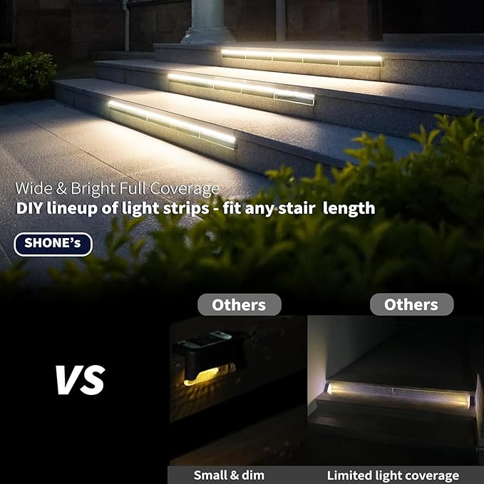 Solar Step Lights for Outside 33 Focused-Beam High-Brightness LEDs Waterproof Aluminum Outdoor Stair Light for Risers Curbsides Poolsides Planter Edges (Warm White 8Pack)