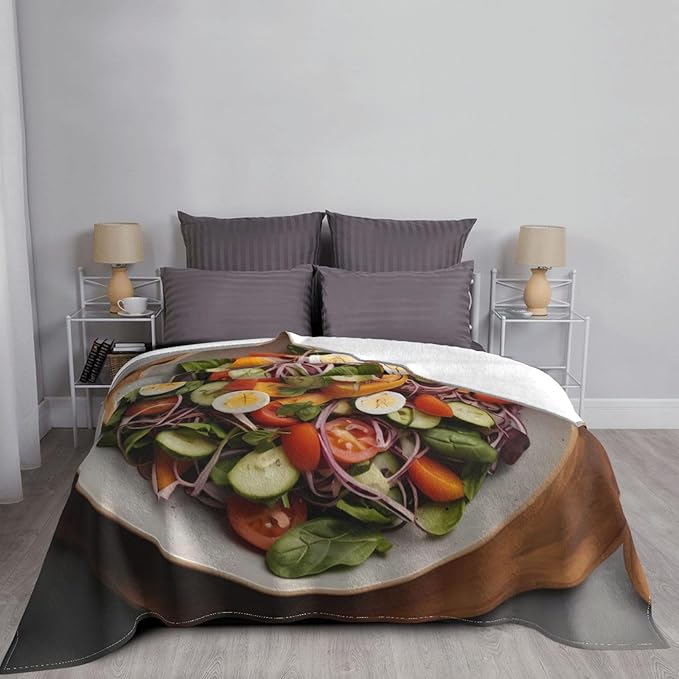 Vegetable Salad 50x40 Printed Soft Fleece Blanket for Sofa Bed and Camping - Cozy Blanket for Travel Picnics Nighttime Use