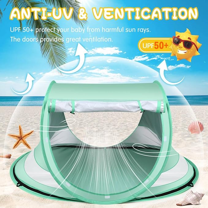 Baby Beach TentLarge Pop Up Beach Tent Sun Shade for BeachPortable Baby Travel Tent with Mosquito NetIndoor Baby Play TentUPF 50+ UV Protection Sun Shelters for Infants