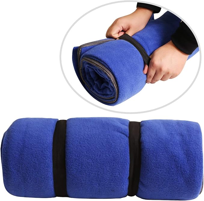 REDCAMP Fleece Sleeping Bag Liner with Hood Great for Adult Warm or Cold Weather 87 Long Full Sized Zipper Camping Blanket for Outdoor Blue