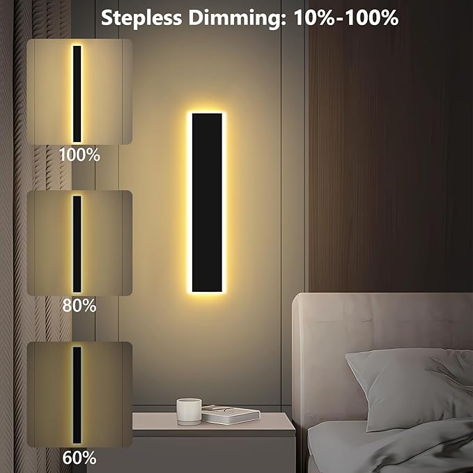 12in Modern Outdoor Wall Light IP65 Waterproof Outdoor Wall Sconce 3000K-6000K Dimmable LED Black Garage Lights Exterior Wall Lighting Anti-Rust Linear Long Outdoor Light