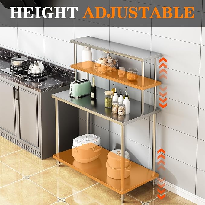 48x24 Stainless Steel Work Table with 2-Tier Adjustable Overshelves Commercial Prep Table for Kitchen Restaurant Garage Laundry Utility Room