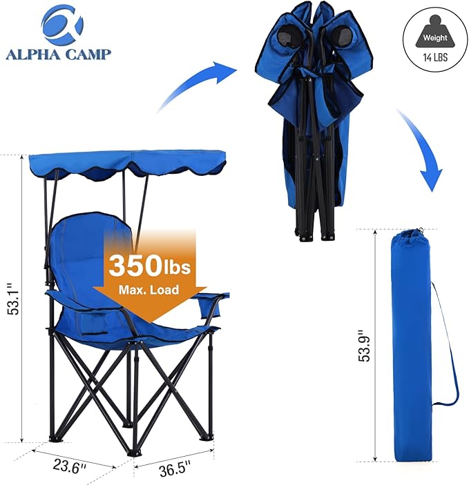 ALPHA CAMP Oversized Camping Chair with Shade Canopy Folding Lawn Chairs