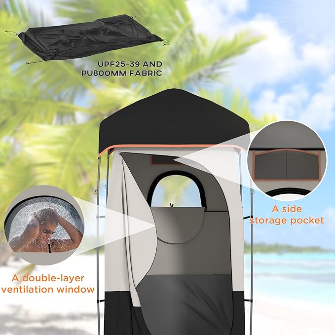 Outsunny Portable Shower Tent Privacy Shelter Camping Dressing Changing Tent Room with Solar Shower Bag Floor and Carrying Bag Black