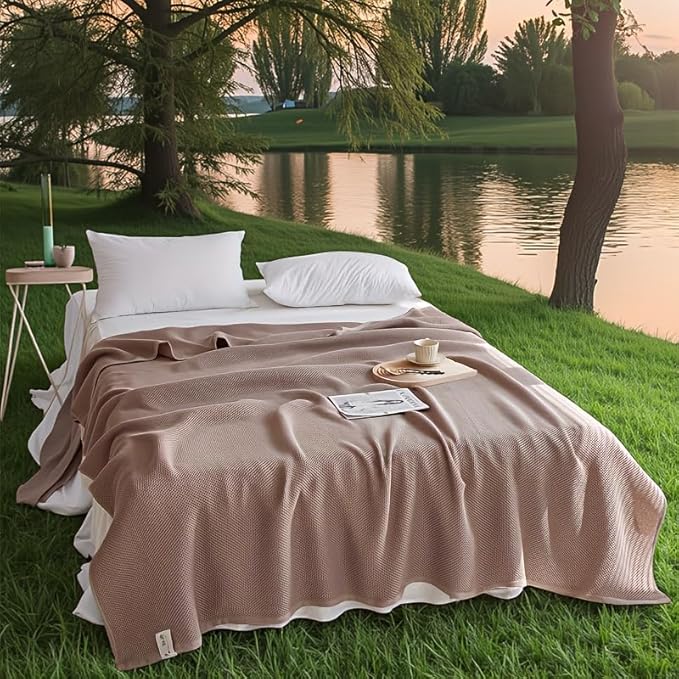 Bnitoam 100% Cotton Waffle Weave Blanket for Bed Couch Sofa 40x60 Ultra Soft Breathable Cooling Cellular Blanket Lightweight All Season Machine Washable (Taupe 40x60)