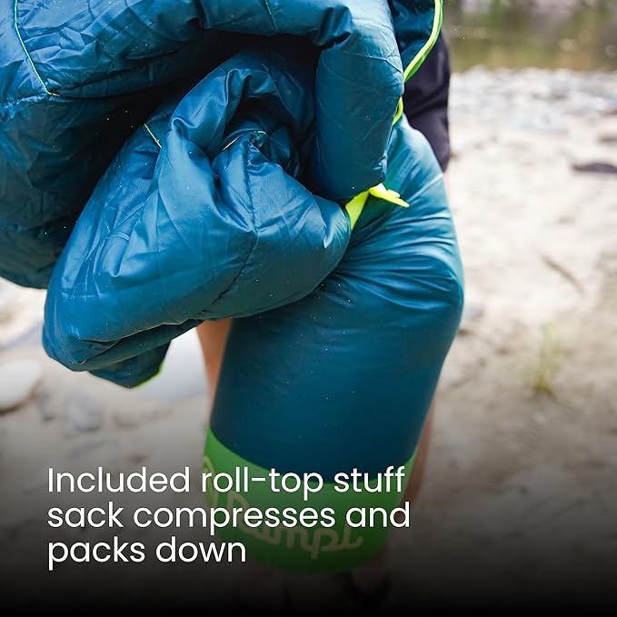 Rumpl Backcountry Puffy Blanket Ultra-Portable and Lightweight Adventure Blanket 2-Person (80x84 inches) Sea Moss