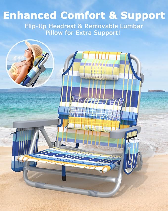 ZENPETIO Beach Chair Camping Chair for Adults Reclining Backpack Chair for Pool Beach Camping Outdoors
