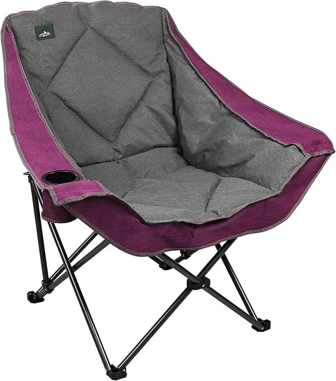 Northroad Oversized Foldable Camping Chair Outdoor Padded Lawn Chair w/Cup HolderCarry Bag for Beach Hiking and PicnicsHeavy-Duty 300-lbs Capacity Purple