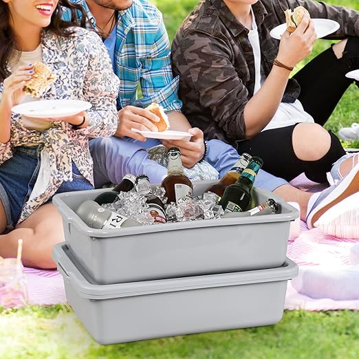 Kiddream 13L Bus Totes with Lid Plastic Dish Tub Restaurant Bus Tray Grey 12 Pack