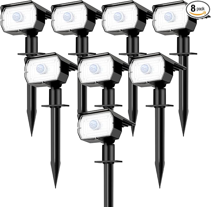 [ 8 Pack/56 LED ] Solar Lights Outdoor Motion Sensor Spot Landscape Lighting with 3 Modes Waterproof Spotlights Dusk to Dawn for Outside Yard Tree Garden Pathway Sidewalk Driveway Cool White