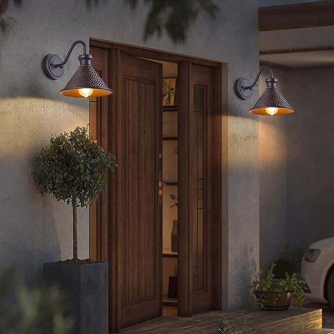 Gooseneck Outdoor Wall Light Fixtures 2-Pack Farmhouse Barn Lights for Porch Industrial Oil-Rubbed Bronze Exterior Wall Sconce for Garage Patio E26 Base Anti-Rust Bulb not Included