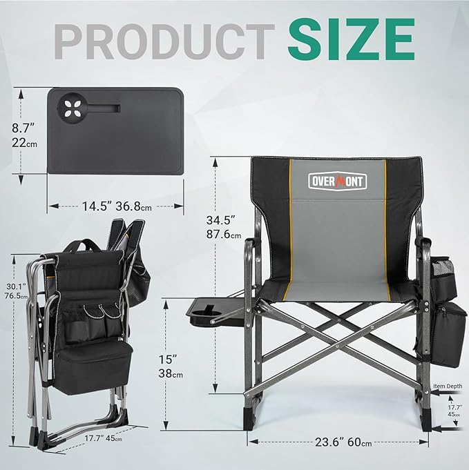 Overmont 2PCS Oversized Lightweight Camping Chair - Portable Comfortable Heavy Duty Foldable Directors Chairs with Side Table &amp Cooler Bag for Outside Camp Beach Picnic Lawn and Fishing Support 40