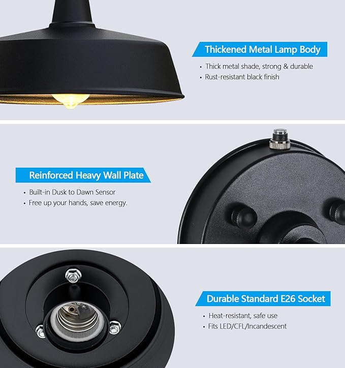JOESA Extra Large 24 Barn Gooseneck Light Dusk to Dawn Exterior Light Fixture Ideal for Installation on Porch Garage Doorway Classic Outdoor Barn Light.