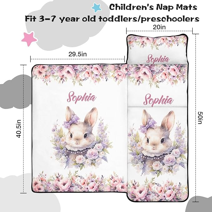 Custom Toddler Nap Mat with Name – Personalized Sleeping Bag for Kids with Pillow and Blanket Roll-Up Design