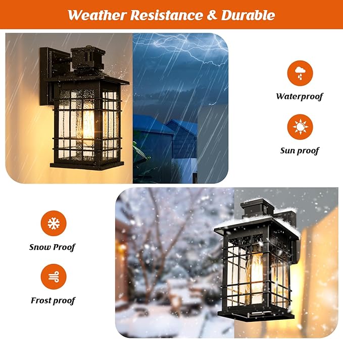 Motion Sensor Outdoor Wall Lights Black Dusk to Dawn Outside Porch Lights Fixture Wall Mount Waterproof Exterior Light Fixtures 2-Pack Matte Black Wall Sconces Lantern for House Patio Garage