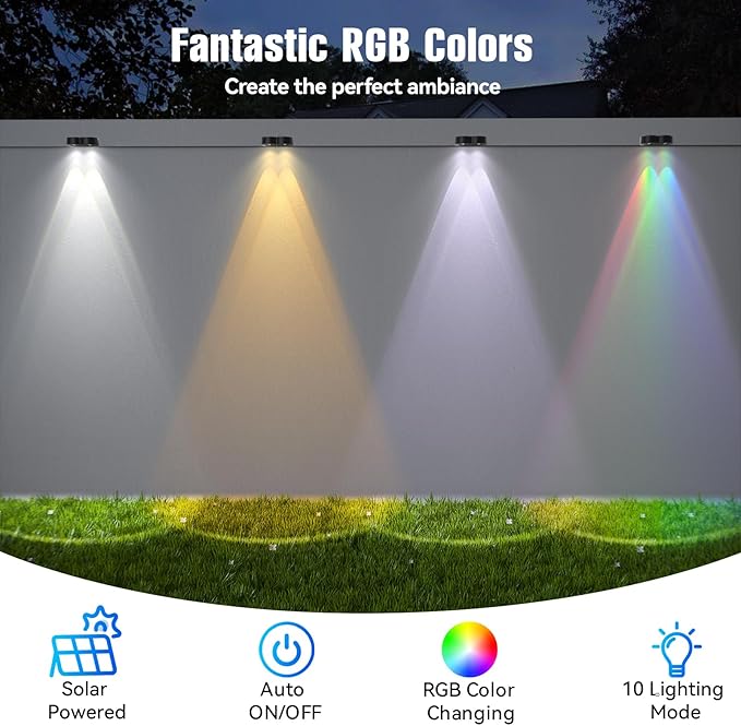 Solar Fence Lights Outdoor10 Colors &amp RGB Changing Solar Lights for FenceIp65 Waterproof Outdoor Lights for Pool Deck PatioPorchStairsHoliday（16P）