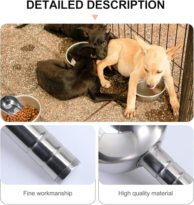 POPETPOP Multifunctional Pet Food Scoop 2 Cup Stainless Steel Shovel for Dry Food Measuring and Serving 9.05X3.34X3.54In Easy to Clean Durable Metal Scoop for Dog Cat Bird Supplies