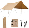 WhiteDuck Large Camping Tarp with Poles – Waterproof Heavy Duty Sunshade for Camping Car Tent Hammock Rain Shelter + UV Protection (Sandstone Beige 170 (4 x 4) m)