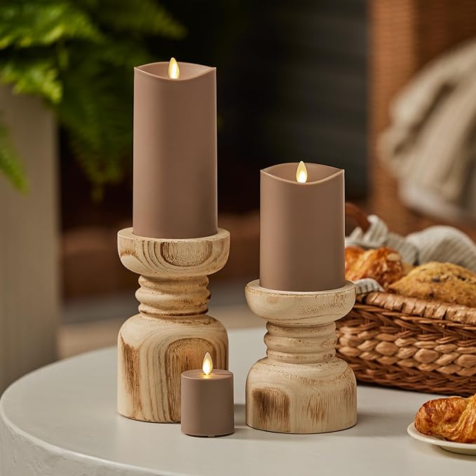 Luminara Outdoor Flameless LED Candle Timeless Taupe 3.25 x 5 Moving Flame Pillar Timer Battery Operated Premium Plastic IPX4 Water Resistance
