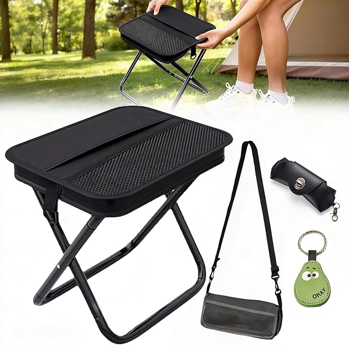 Portable Ultralight Collapsible StoolCamping Stool Folding ChairLightweight Handy Fishing Stool 350 LBBackpack Pocket Stool for Hiking Picnic Travel with Sunglass Bag and Magnetic Hat Clip