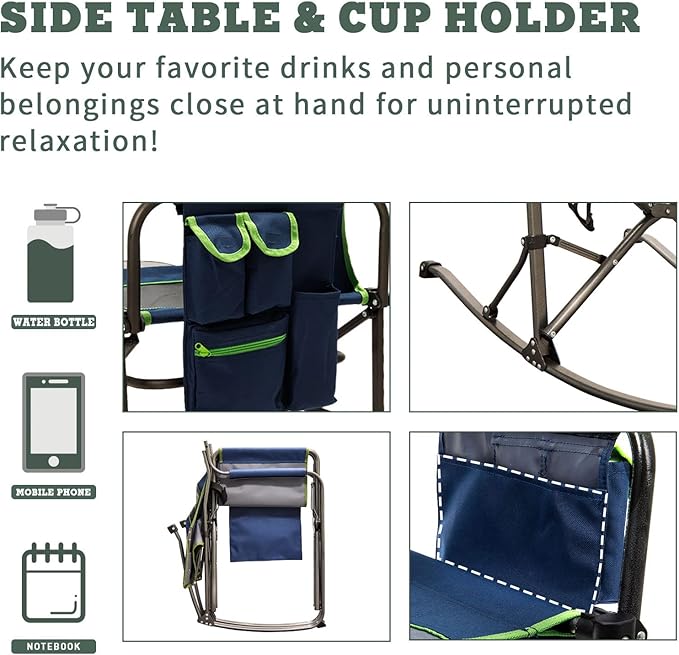 SUNNYFEEL Camping Directors Chair Heavy DutyOversized Portable Folding Chair with Side Table Pocket for Beach FishingTripPicnicLawnConcert Outdoor Foldable Camp Chairs