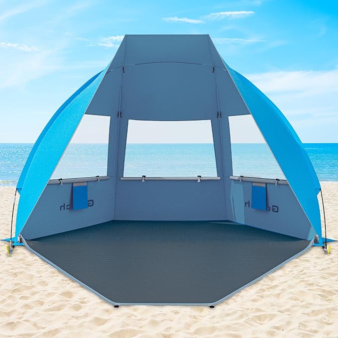 Gorich Portable Beach Tent for 3/4-5/6-7 Person with UPF 50+ UV Protection Lightweight &amp Foldable Sun Shelter with 5 Sand Bags Easy Setup Windproof Beach Umbrella Sun Shade