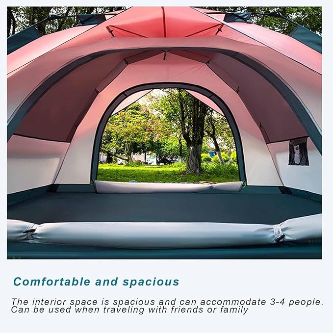 Pop Up Tent Pink Instant Pop Up Tents for Camping for 3-4 Person Portable Easy Setup Oxford Cloth Fiberglass Poles for Camping Hiking