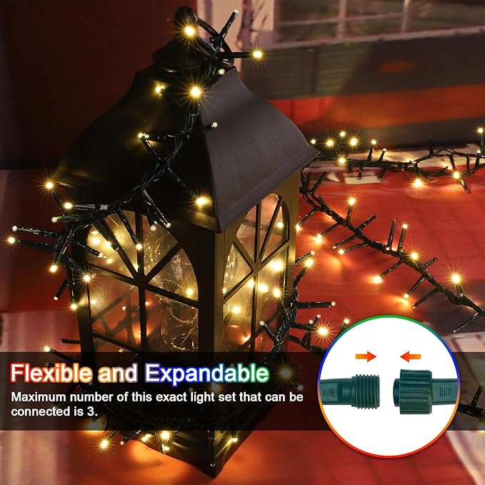 LAMPHOME 500 LED String Lights - Outdoor 46ft 500LED Warm White Plug-in Twinkle Fairy Lights with 11 Modes Bedroom Christmas Waterproof