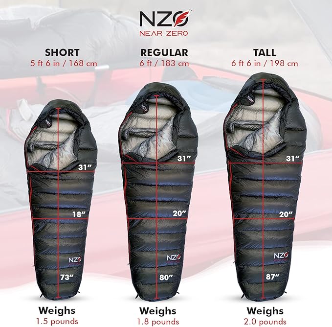 NEAR ZERO 18°F 850+ Power Down Fill Mummy Sleeping Bag for Adults | Ultralight All Season Backpacking Sleeping Bag for Hiking &amp Camping | 10D 470T Nylon Taffeta