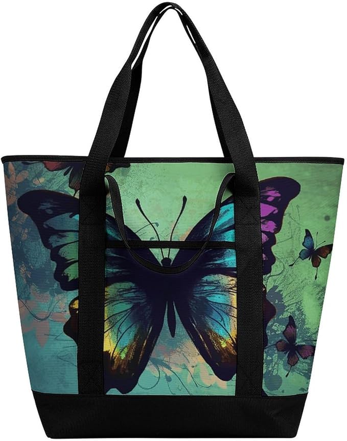 Insulated Shopping BagLarge Reusable Cooler Bags Artistic Butterfly Printed Foldable Shopping BagTravel Waterproof Shoulder Bag