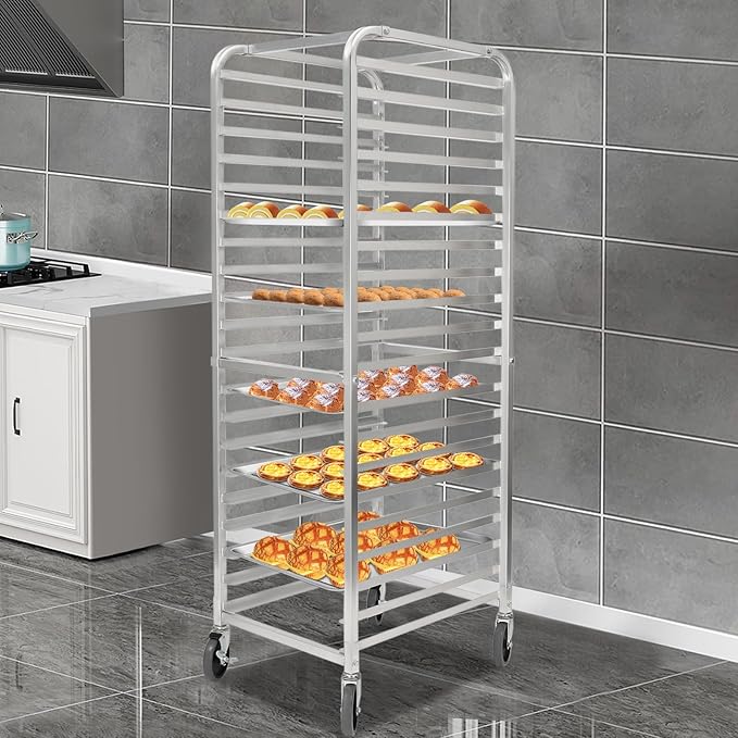 20-Tier Sheet Pan Rack6063 Aluminum Alloy Bread Baking Speed RackHome Kitchen Tiered Rolling Cart4 Wheels for PastryCookiesBreadDoughPizza