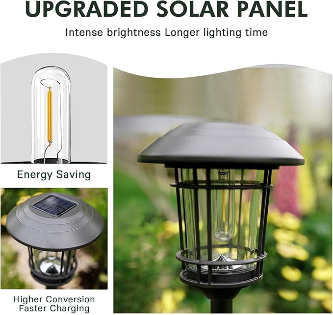 Grand patio Solar Outdoor Lights 10 Pack Glass Light Metal Pathway Light Waterproof Landscape Lighting Automatic Dusk and Dawn Sensor (Slate Gray)