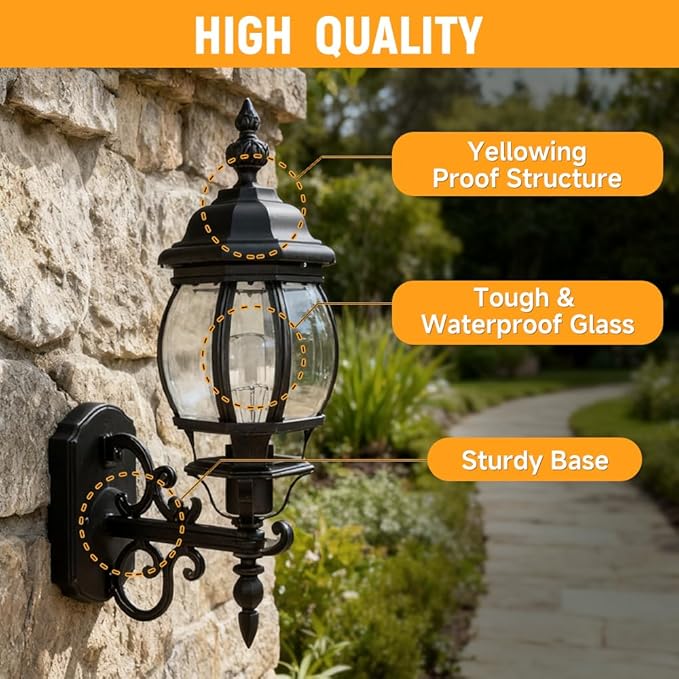 Hoteche Outdoor Wall Lantern – Aluminum Exterior Wall Light Fixture for Porch Patio Garage – E27 Socket 60W Max Weatherproof Sconce (Bulb Not Included)