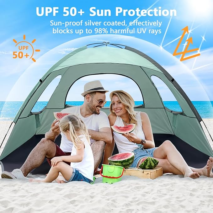 NXONE Beach Tent Sun Shelter with UPF 50+ UV Protection Lightweight Easy Setup Portable Beach Canopy for Family Large Space for Beach Camping &amp Outdoor 3/4/6 Person