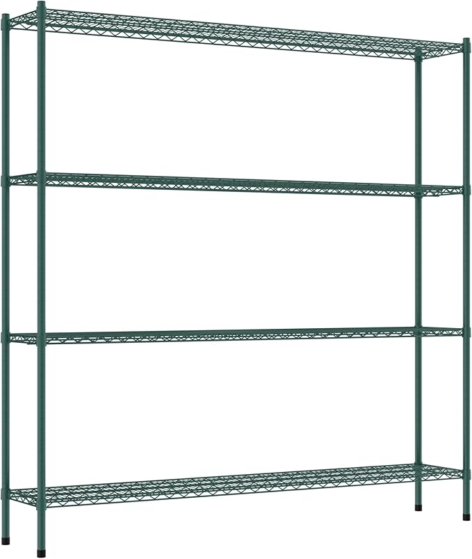 Commercial NSF Listed Green Epoxy Stationary Wire Shelving Kit 14 x 72 x 74 with 4 Shelves Perfect for Warehouse Walk-in Refrigerator Freezer Grocery Store Restaurant Dishroom