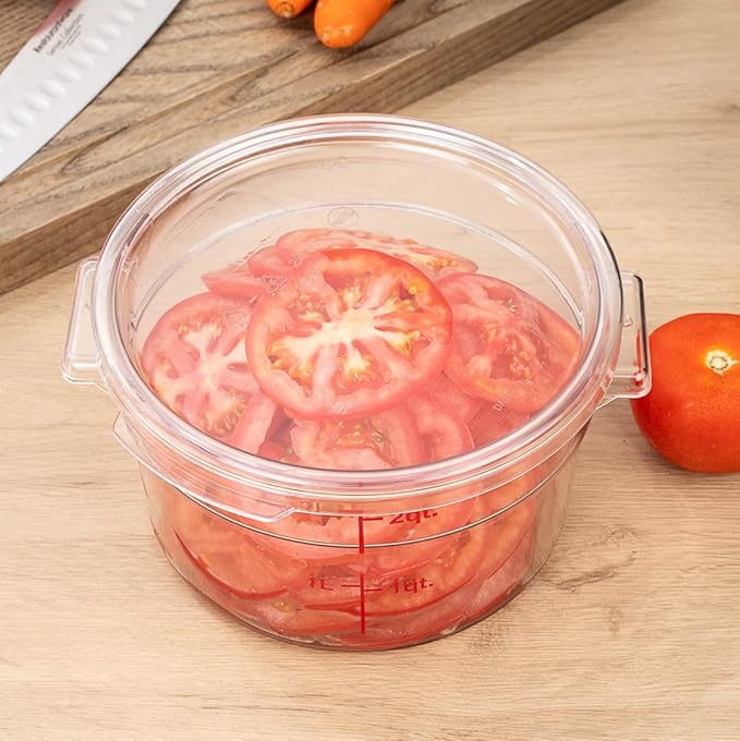 Restaurantware-LID ONLY: Met Lux Food Storage Container Lid 1 Round Marinating Container Lid - Containers Sold Separately With Date Indicator Clear Plastic Lid Dishwashable Freezable
