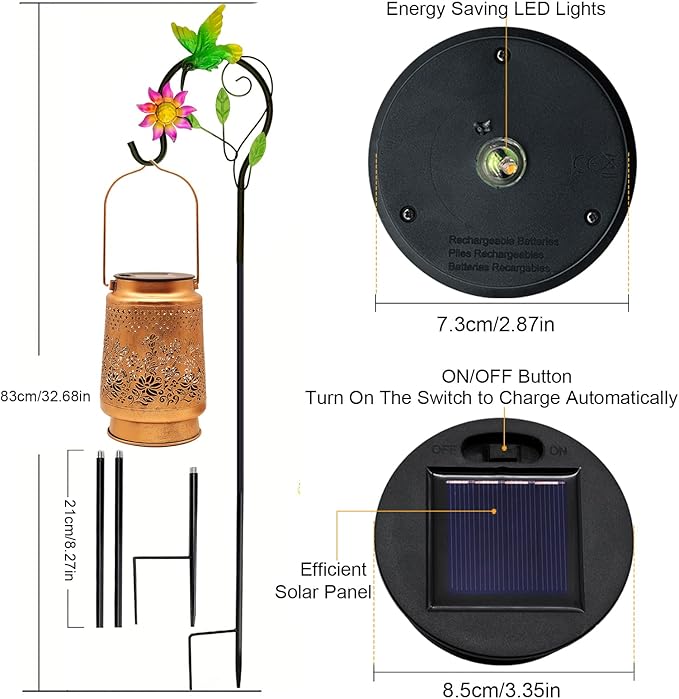 2 Pack Solar Lanterns Outdoor Hummingbird Garden Decor Gifts for Mom Women Grandma Birthday Waterproof Metal Hanging Solar Lights with Shepherd Hook LED Decorative Outside for Yard Patio Lawn Porch