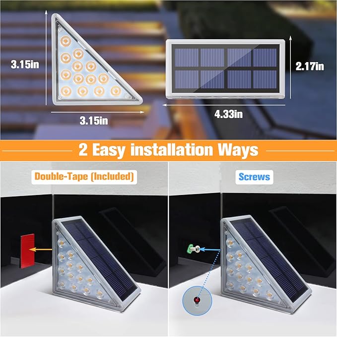 VOLISUN Solar Stair Lights 6 Pack Solar Step Lights Outdoor Waterproof IP67 LED Outdoor Step LightOutdoor Light Decor for Garden Stair Deck Front Step Front Porch and Patio（3000K）