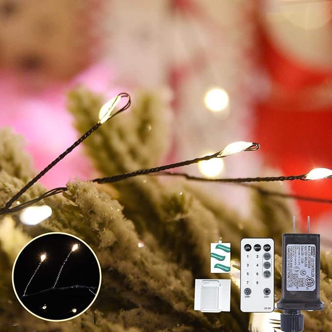 Fairy Lights Plug in 65Ft 1000LED Warm Christmas Wreath Twinkle Lights with Timer Remote Waterproof Firecracker Firefly Cluster String Light for Bedroom Graland Party Tree Decor Black Wire