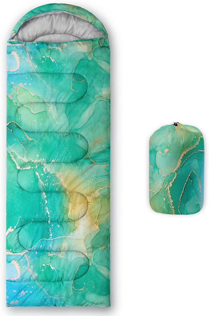 Kids Sleeping Bag for Boys GirlsGreen Theme Print-Lightweight Warm Portable Outdoor Indoor-Waterproof Cold Weather Resistant Sleeping Bag for Camping Hiking(Green Theme)