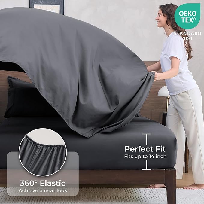HEVUMYI 120x98 Oversized King Comforter Set Dark Grey- 7-Piece All Season Bed in a Bag Oversized King Soft Bedding Set with Comforter Flat Sheet Deep Pocket Fitted Sheet Pillowcases Pillow Shams