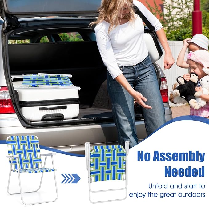 Giantex 2-Pack Lightweight Folding Camping Chairs 330 LBS Beach Chairs with Armrests No Assembly Needed Portable Webbed Lawn Chair for Picnic Fishing Patio Yard Outdoor Events Blue