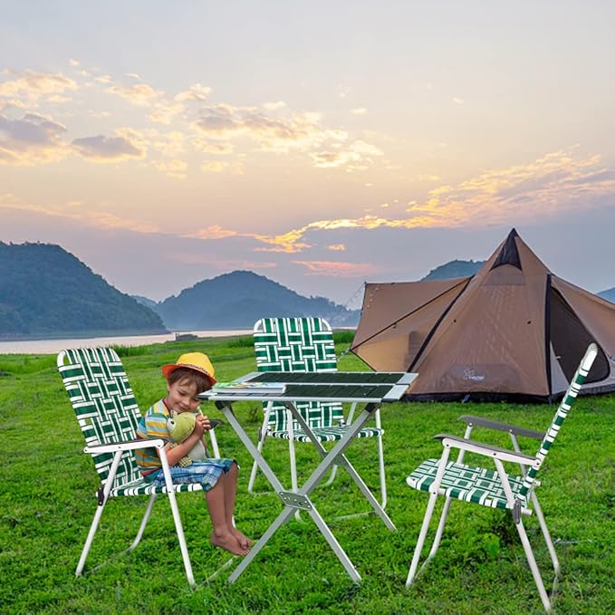 VINGLI Patio Lawn Webbed Folding Chairs Set of 2 Outdoor Beach Chair Portable Dining Chair for Yard Garden (Green Classic)