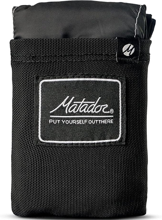 Matador Pocket Blanket - Black (Seats 2-4) Foldable Picnic Blanket Concert Blanket and Festival Blanket Sand Proof Beach Blanket with Stakes Picnic Tarp and Outdoor Blanket for Grass