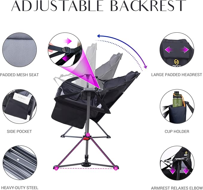 Nice C Hammock Camping Chair Outdoor Camping Chair Rocker Portable Swinging Sports Chair High Back with Stand Cup Holder Side Pocket Heavy Duty Sport (2-Pack)