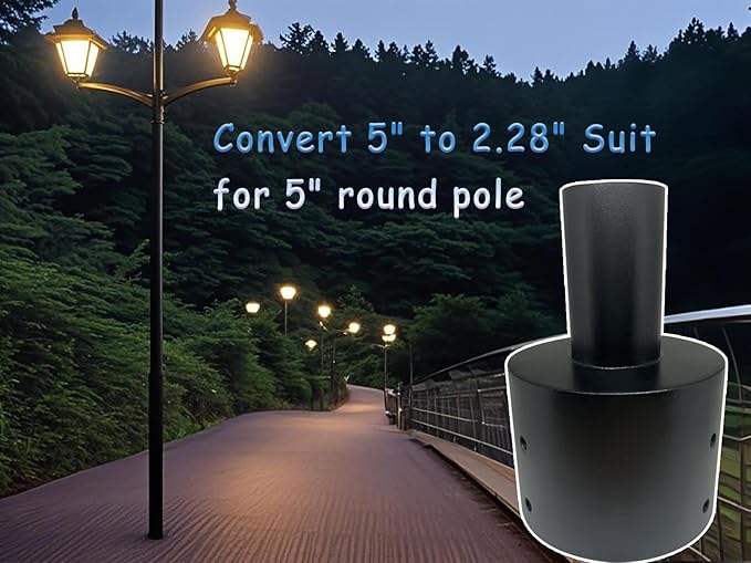 Light Pole Adapter Tenon - Heavy Duty Slip Fitter for 5 inch Round Pole &amp 2 3/8 inch Metal Outdoor Mounting Bracket for Shoebox Light Fixtures Post Top Lightin