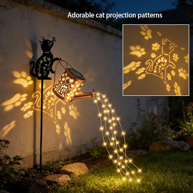 Garden Lanterns Solar Watering CanGarden Decor for OutsideCat Featuring a Metal Cat Silhouette Stake Ideal for Outdoor Landscaping Lawns and Pathways a Perfect Garden Gift for Women